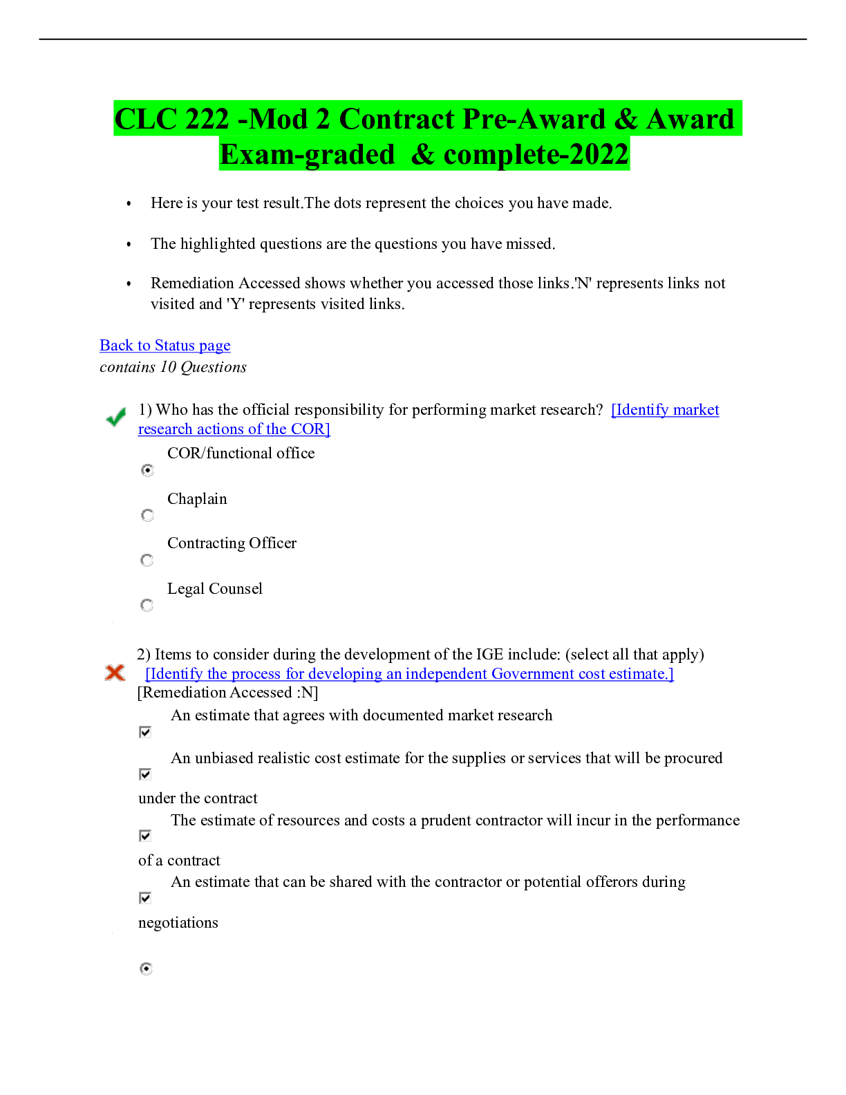 Preview of CLC 222 -Mod 2 Contract Pre-Award & Award Exam-graded  & complete-2022